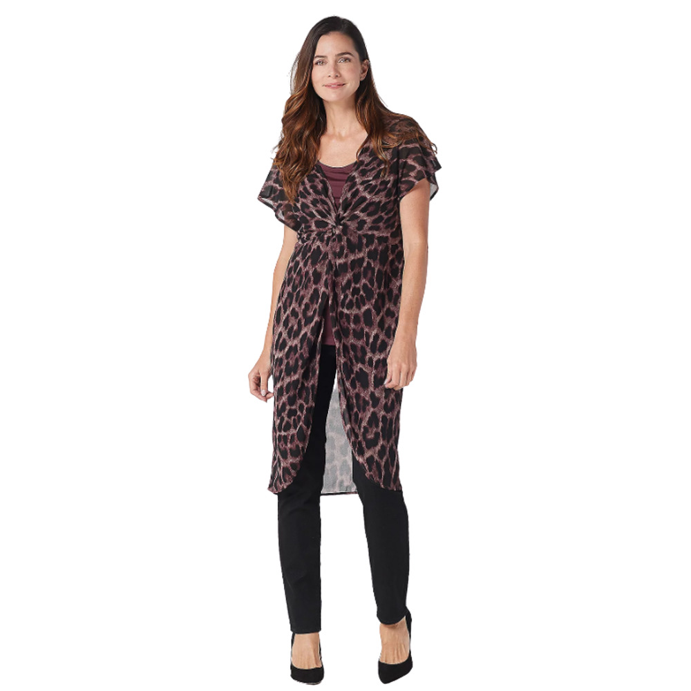 Lisa Rinna Collection XX-Small Knot-Front Duster Tunic with Tank Sangria 2XS XXS
